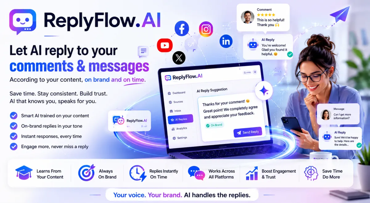 ReplyFlow.AI — an AI agent that replies to comments and DMs on brand, across every channel